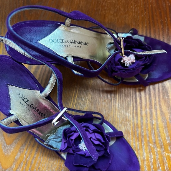 Dolce Gabanna violet suede heels shoes with flowers size US 6 EU 36,5 - Picture 5 of 9